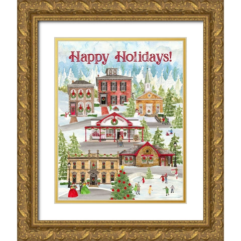Christmas Village portrait II Gold Ornate Wood Framed Art Print with Double Matting by Reed, Tara