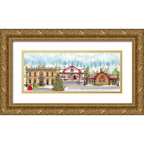 Christmas Village panel II Gold Ornate Wood Framed Art Print with Double Matting by Reed, Tara