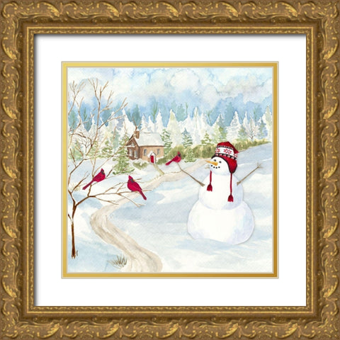 Snowman Christmas I Gold Ornate Wood Framed Art Print with Double Matting by Reed, Tara