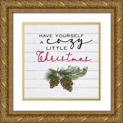 Cozy Christmas I-Pine cones Gold Ornate Wood Framed Art Print with Double Matting by Hartworks