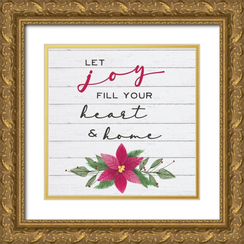 Cozy Christmas II-Poinsettia Gold Ornate Wood Framed Art Print with Double Matting by Hartworks