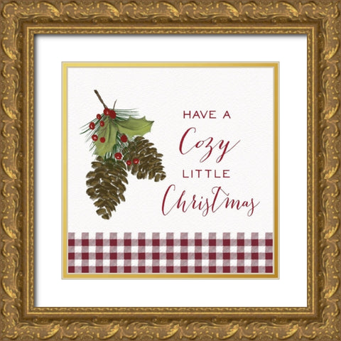 Cozy Christmas Gingham I Gold Ornate Wood Framed Art Print with Double Matting by Hartworks