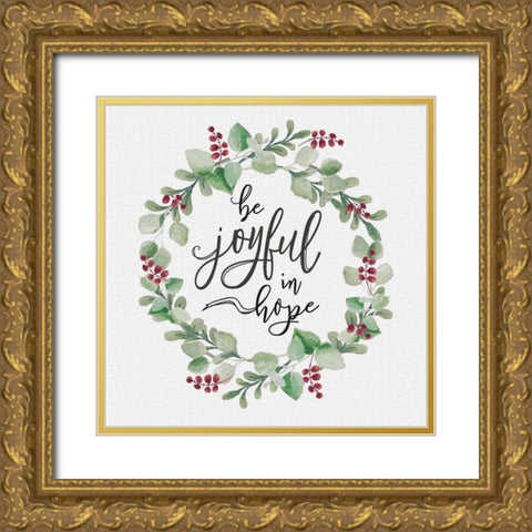 Cozy Christmas Wreath III Gold Ornate Wood Framed Art Print with Double Matting by Hartworks