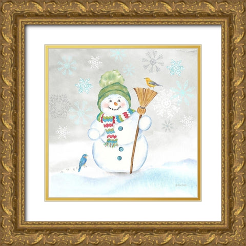 Let it Snow Blue Snowman IV Gold Ornate Wood Framed Art Print with Double Matting by Coulter, Cynthia