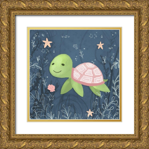 Seahorse and Turtle Blue II Gold Ornate Wood Framed Art Print with Double Matting by Hartworks