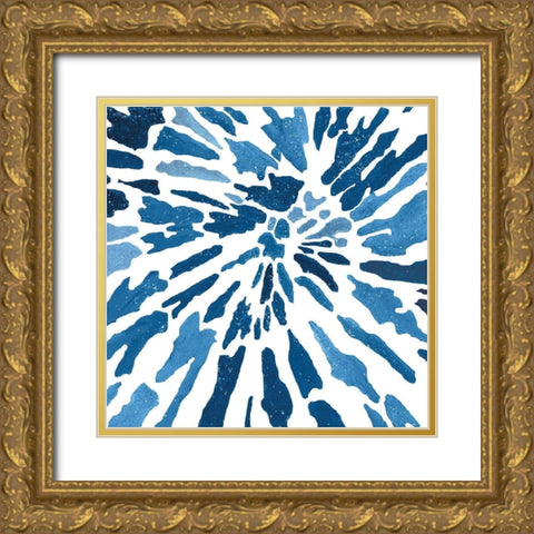 Blue Floral Burst II Gold Ornate Wood Framed Art Print with Double Matting by Lee C