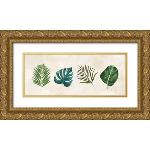 Tropical Leaves panel  Gold Ornate Wood Framed Art Print with Double Matting by Lee C