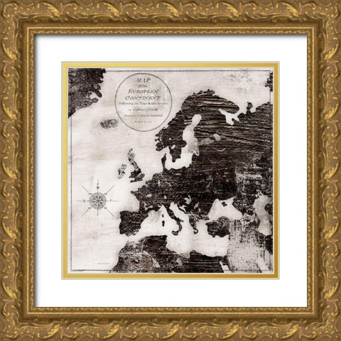 World Map Black and White III-Europe Gold Ornate Wood Framed Art Print with Double Matting by Cusson, Marie-Elaine