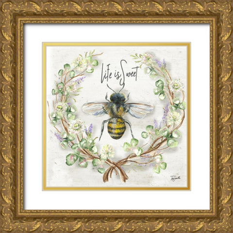 Honey Bee and Clover Wreath I Gold Ornate Wood Framed Art Print with Double Matting by Tre Sorelle Studios