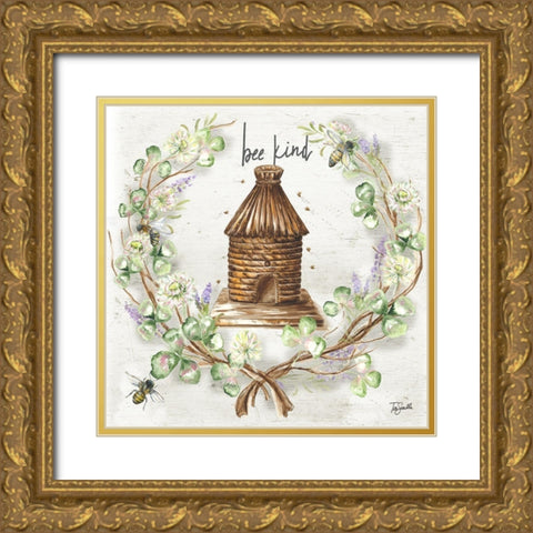 Honey Bee and Clover Wreath III Gold Ornate Wood Framed Art Print with Double Matting by Tre Sorelle Studios