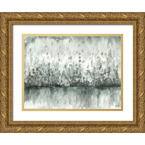 Lakeside Abstract Grey Neutral Gold Ornate Wood Framed Art Print with Double Matting by Tre Sorelle Studios