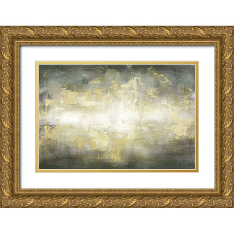 Sunrise Abstract Grey Neutral landscape Gold Ornate Wood Framed Art Print with Double Matting by Tre Sorelle Studios