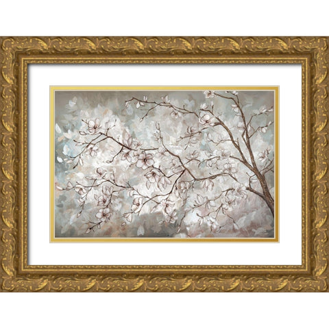 Magnolia Branches Neutral landscape Gold Ornate Wood Framed Art Print with Double Matting by Tre Sorelle Studios
