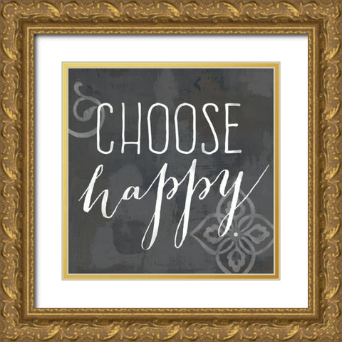 Choose Happy on black Gold Ornate Wood Framed Art Print with Double Matting by Coulter, Cynthia