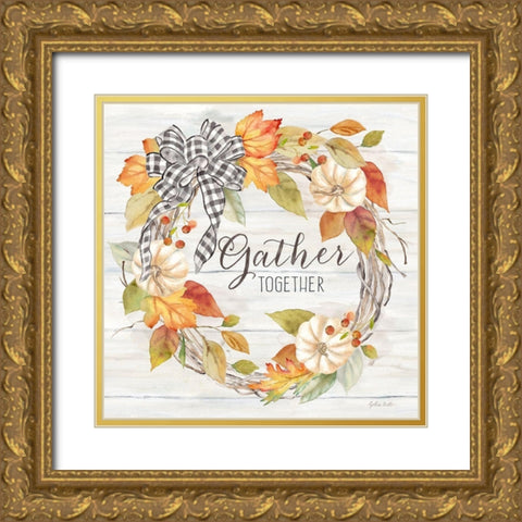 Pumpkin Patch Wreath I-Gather Gold Ornate Wood Framed Art Print with Double Matting by Coulter, Cynthia