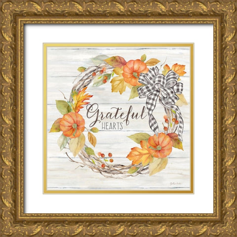 Pumpkin Patch Wreath II-Grateful Gold Ornate Wood Framed Art Print with Double Matting by Coulter, Cynthia