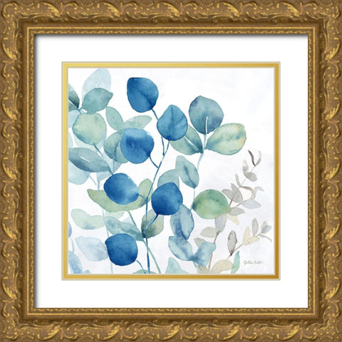 Eucalyptus Leaves Navy I Gold Ornate Wood Framed Art Print with Double Matting by Coulter, Cynthia