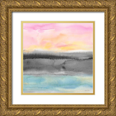 Pink Sunset Abstract square II Gold Ornate Wood Framed Art Print with Double Matting by Coulter, Cynthia