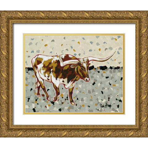 Longhorn Steer Gold Ornate Wood Framed Art Print with Double Matting by Augustine, Jodi