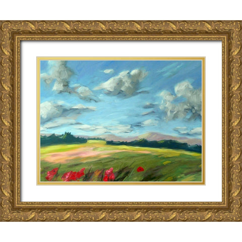 Scarlet Meadow green Gold Ornate Wood Framed Art Print with Double Matting by Wentzell, Kristina