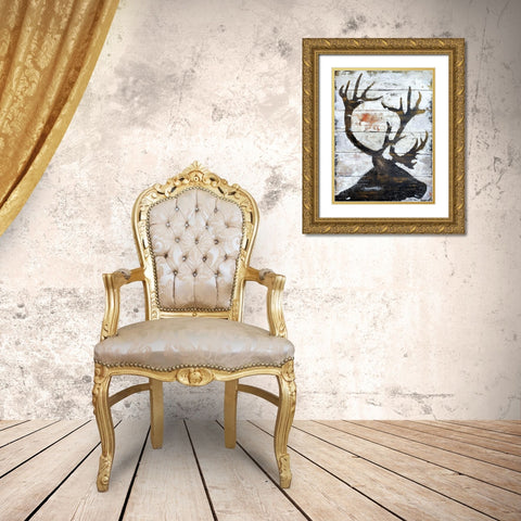 Wild Caribou portrait Gold Ornate Wood Framed Art Print with Double Matting by Cusson, Marie Elaine