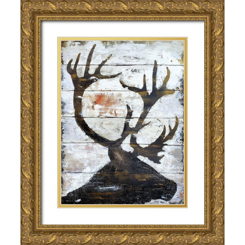 Wild Caribou portrait Gold Ornate Wood Framed Art Print with Double Matting by Cusson, Marie Elaine