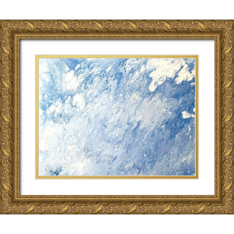 Earth Blues Abstract landscape Gold Ornate Wood Framed Art Print with Double Matting by Cusson, Marie Elaine