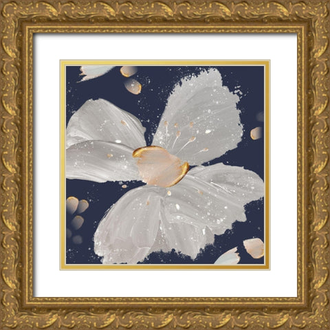 Contemporary Floral Gray on Blue Gold Ornate Wood Framed Art Print with Double Matting by Northern Lights