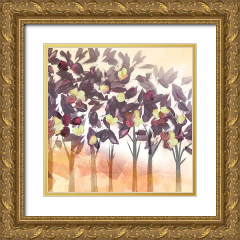 Pink Trees dark Gold Ornate Wood Framed Art Print with Double Matting by Northern Lights