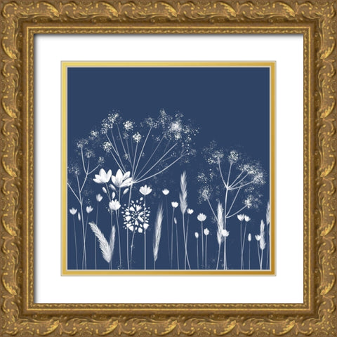Indigo Flowers I Gold Ornate Wood Framed Art Print with Double Matting by Northern Lights