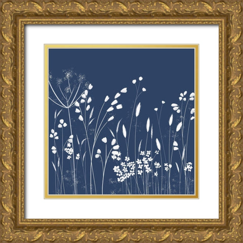 Indigo Flowers II Gold Ornate Wood Framed Art Print with Double Matting by Northern Lights