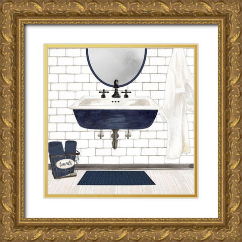 Farmhouse Bath II navy-Sink Gold Ornate Wood Framed Art Print with Double Matting by Reed, Tara