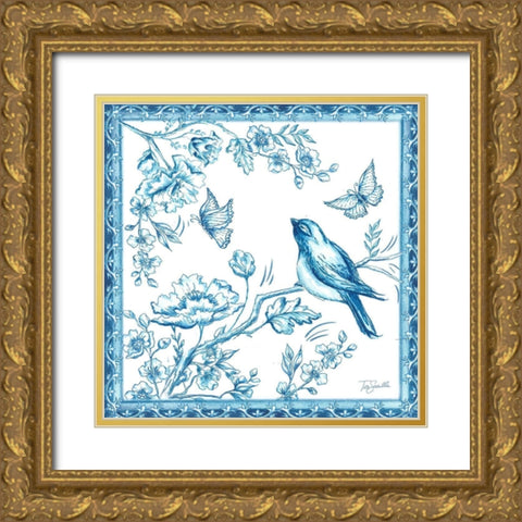 Chinoiserie Tile II Gold Ornate Wood Framed Art Print with Double Matting by Tre Sorelle Studios