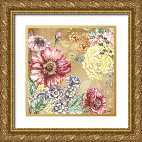 Wildflower Medley square gold I Gold Ornate Wood Framed Art Print with Double Matting by Tre Sorelle Studios