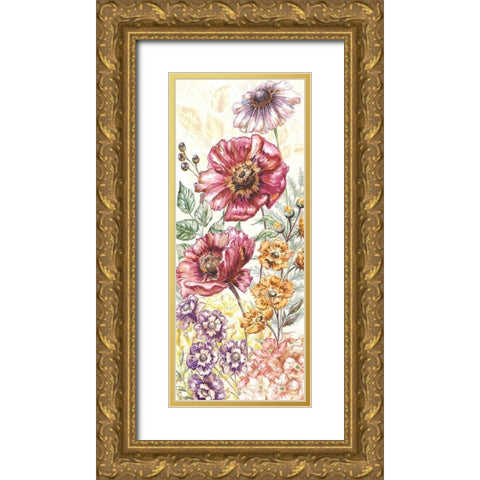 Wildflower Medley panel cream II Gold Ornate Wood Framed Art Print with Double Matting by Tre Sorelle Studios