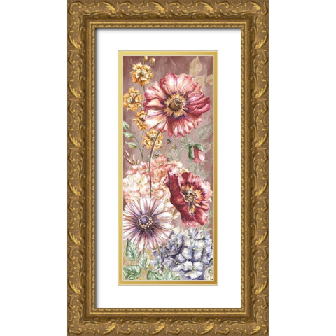 Wildflower Medley panel gold I Gold Ornate Wood Framed Art Print with Double Matting by Tre Sorelle Studios