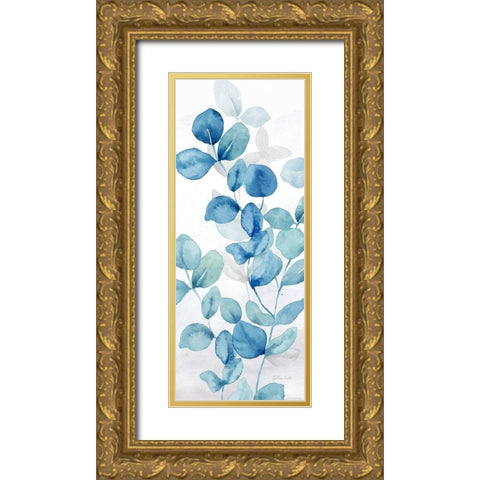 Indigo Botanical panel V Gold Ornate Wood Framed Art Print with Double Matting by Coulter, Cynthia