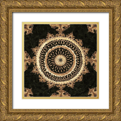 Warm Tribal Texture Medallion II Gold Ornate Wood Framed Art Print with Double Matting by Tre Sorelle Studios