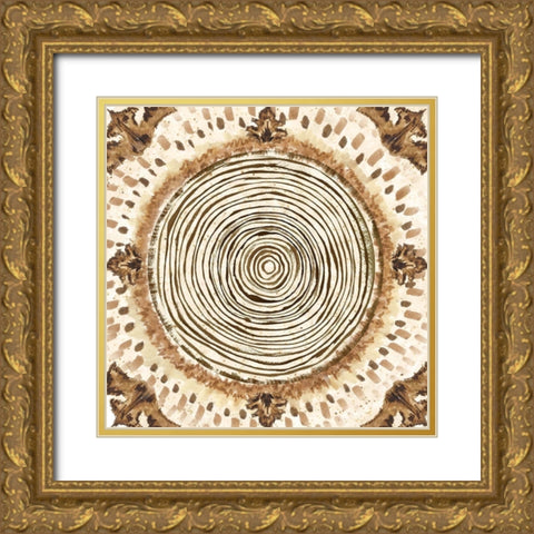 Warm Tribal Texture Medallion III Gold Ornate Wood Framed Art Print with Double Matting by Tre Sorelle Studios