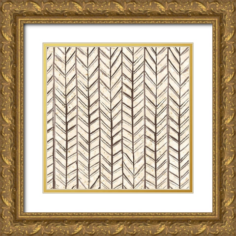 Warm Tribal Texture Chevron Gold Ornate Wood Framed Art Print with Double Matting by Tre Sorelle Studios