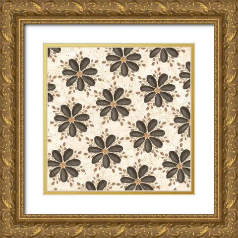 Warm Tribal Texture Floral Repeat Gold Ornate Wood Framed Art Print with Double Matting by Tre Sorelle Studios
