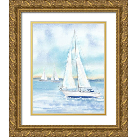East Coast Lighthouse sailboat panel II Gold Ornate Wood Framed Art Print with Double Matting by Coulter, Cynthia