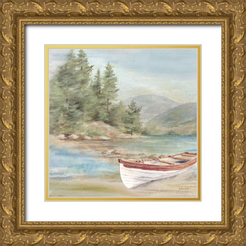 Woodland Reflections VI-Rowboat Gold Ornate Wood Framed Art Print with Double Matting by Coulter, Cynthia