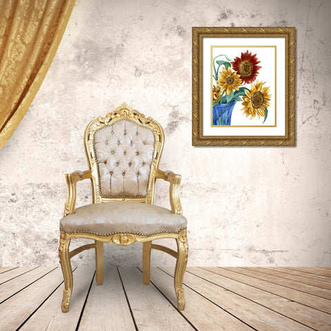 China Sunflowers I Gold Ornate Wood Framed Art Print with Double Matting by Wilson, Kelsey