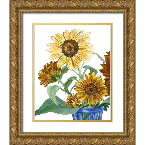 China Sunflowers II Gold Ornate Wood Framed Art Print with Double Matting by Wilson, Kelsey