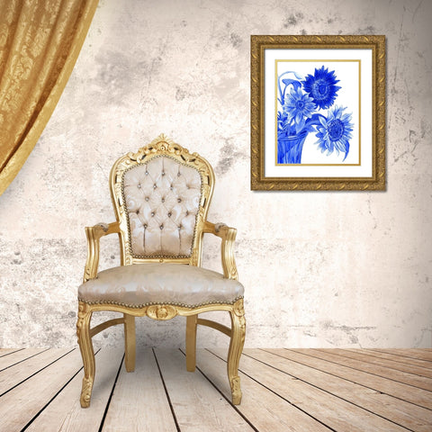 China Sunflowers blue I  Gold Ornate Wood Framed Art Print with Double Matting by Wilson, Kelsey