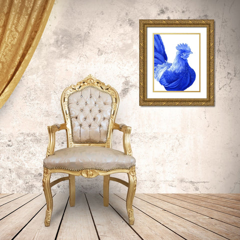 Blue Rooster I Gold Ornate Wood Framed Art Print with Double Matting by Wilson, Kelsey
