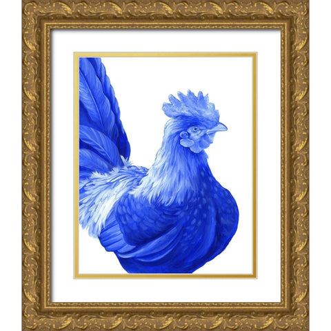 Blue Rooster I Gold Ornate Wood Framed Art Print with Double Matting by Wilson, Kelsey