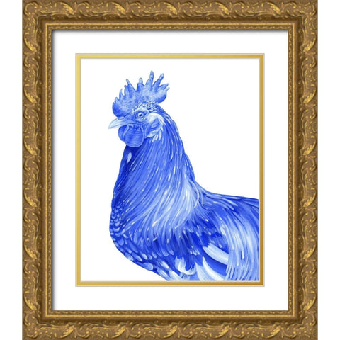 Blue Rooster II Gold Ornate Wood Framed Art Print with Double Matting by Wilson, Kelsey
