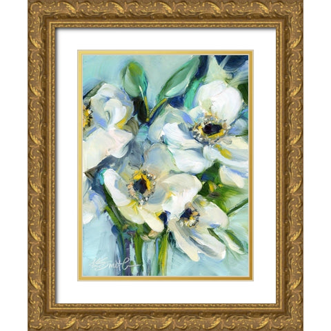 White Floral Still Life Gold Ornate Wood Framed Art Print with Double Matting by Smith, Kim
